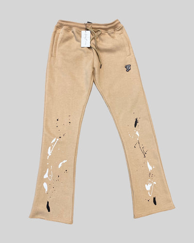 Beige Flare Rubber Logo Pants