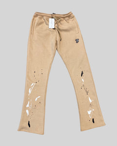 Beige Flare Rubber Logo Pants