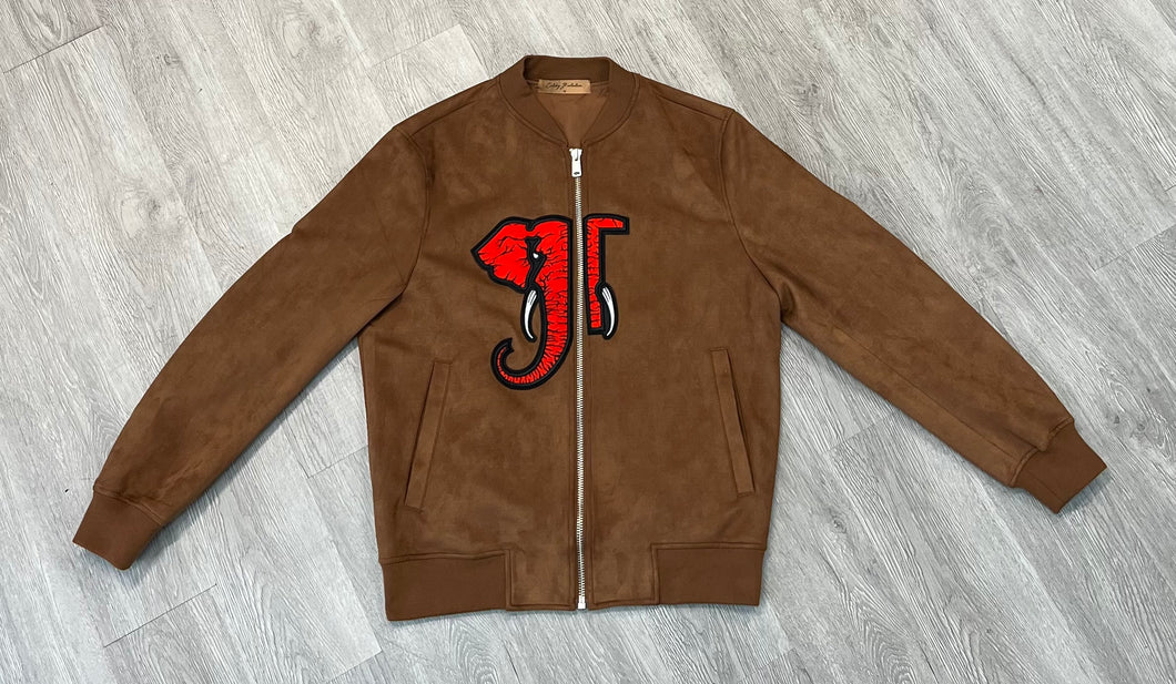 Brown Big Face Suede Bomber Jacket