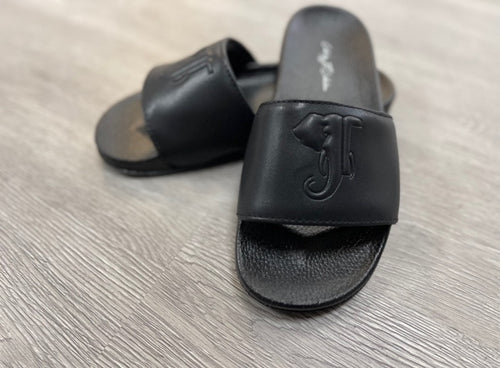 Black Leather Slides